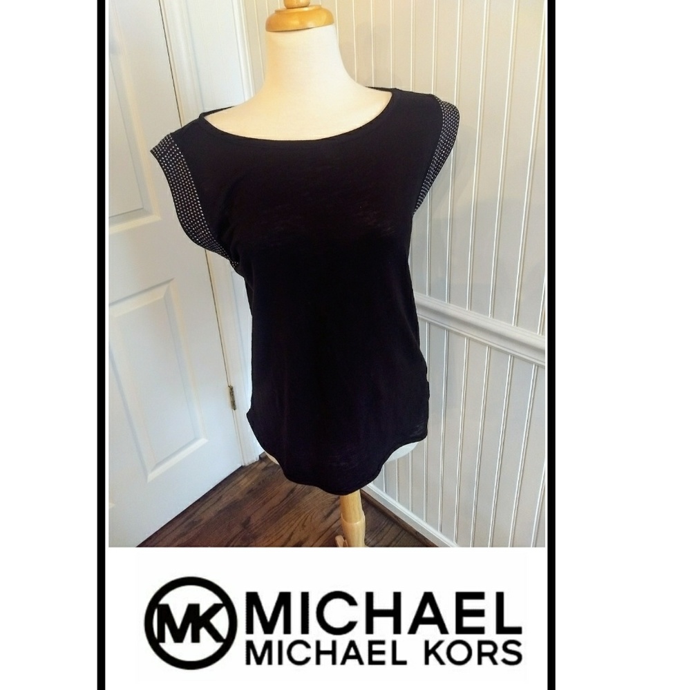 🚫SOLD🚫MK Black Tee with Sparkle Sleeves